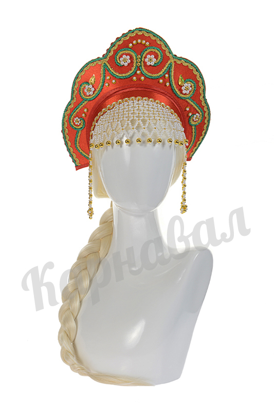Кокошник детский красный с зеленым 