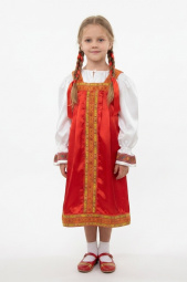 Красный сарафан с оранжевой отделкой детский 4-5 лет