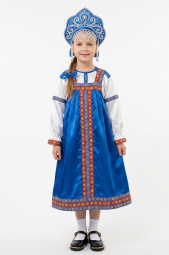 Сарафан Аленушка синий детский атлас 7-8 лет